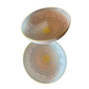 Set of 2 Bowls Yellow Blue Floral Pattern Accent Serving Bowl(9 inch)-New in Box